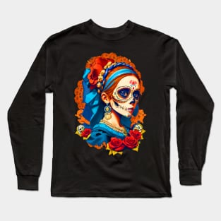 Sugar Skull Halloween. Girl with a Pearl Earring Long Sleeve T-Shirt